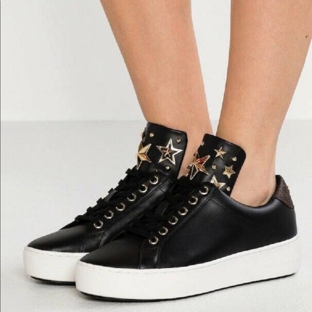 Michael Kors Black/Gold Mindy Leather Star Sneake